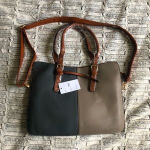 NWT Grey and Khaki Color Block Tote Bag